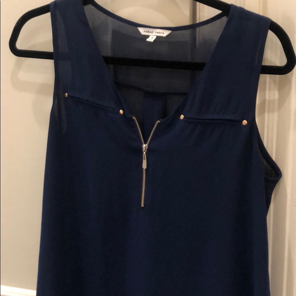 Navy hi-low sheen tank top blouse